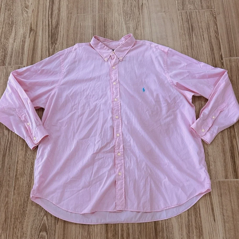 Polo Ralph Lauren Pink Long Sleeve Button Down Light Weight Twill 3XB Blue Pony